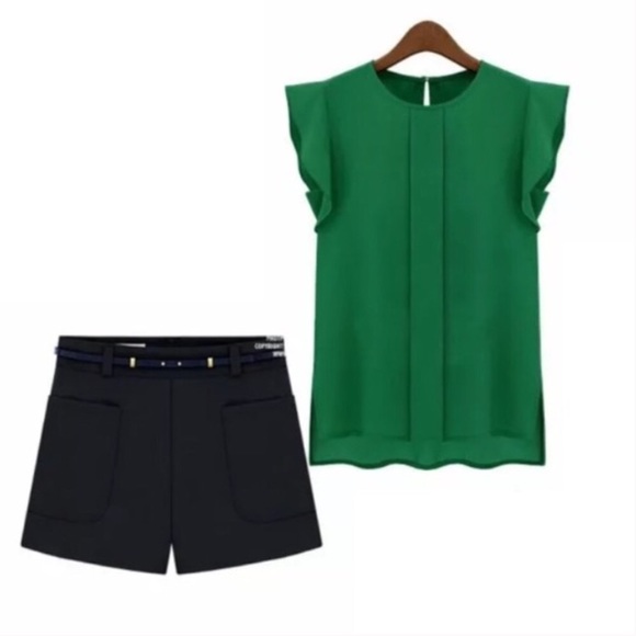 Tops - RELISTED Green Chiffon Flutter Sleeve Blouse M-XL